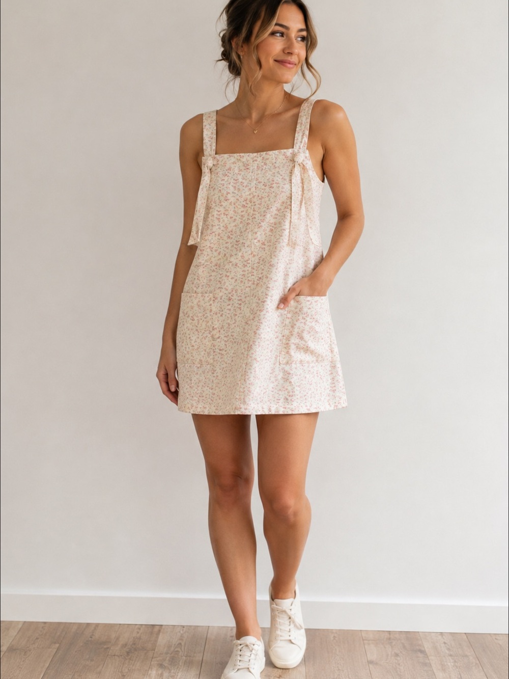ARULA Cream Mini Floral Tie-Shoulder Jumper Dress